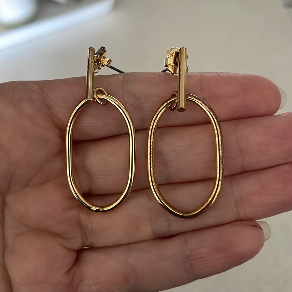 Halogen oval frontal loop gold earrings never worn.